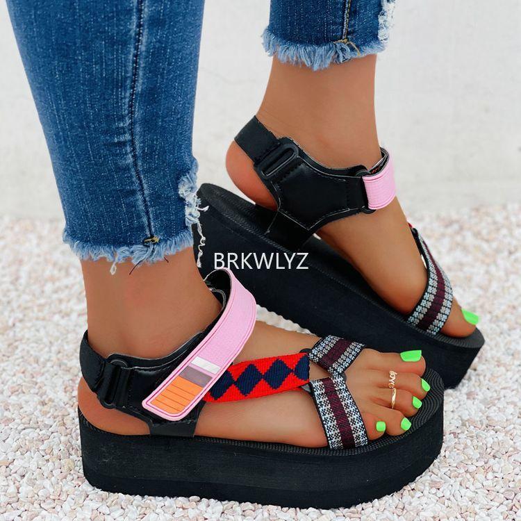 

Sandals Big Size 43 Multi Colors Casual Shoes Woman Flat Dropship Comfortable Female Light Sandalias De Mujer, Black