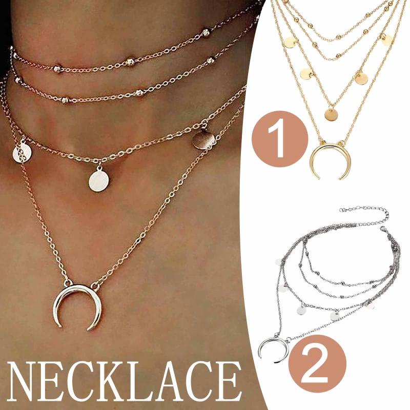 

Chains Round Piece Moon Pendant Necklace Multi Layer Bead Clavicle Women's Jewelry Woman Gift Drop D5