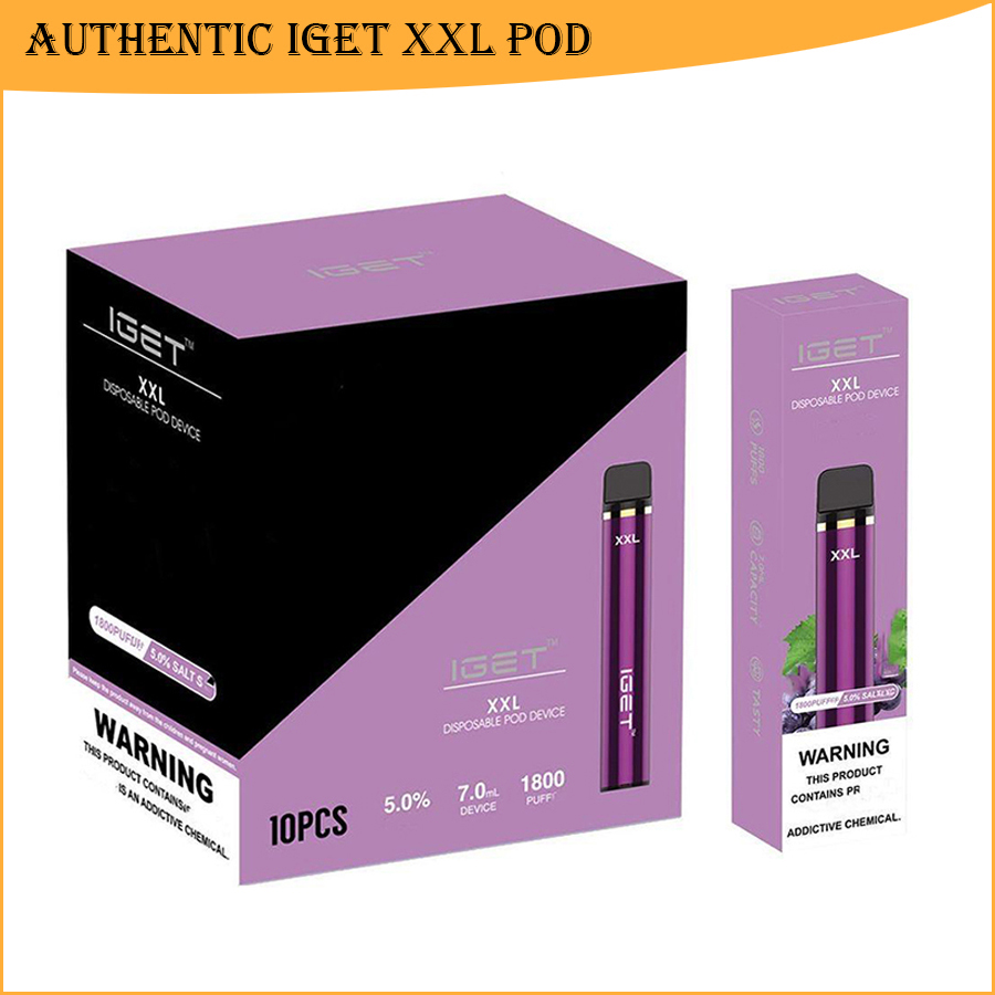 

Authentic IGET XXL E-Cigarette 22 Colors Disposable Pod Device 1800 Puffs 7ml Pods Vapes Pen 950mAh Battery