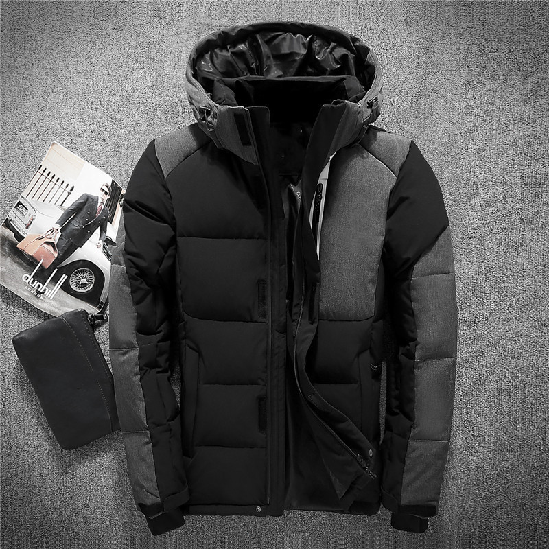 

Men's North Winter Thick Down Jacket Hooded Windproof Design Coat Solid Color Warm Parka 90 White Duck Downs Jackets Face Outerwear Coats Clothing 8006