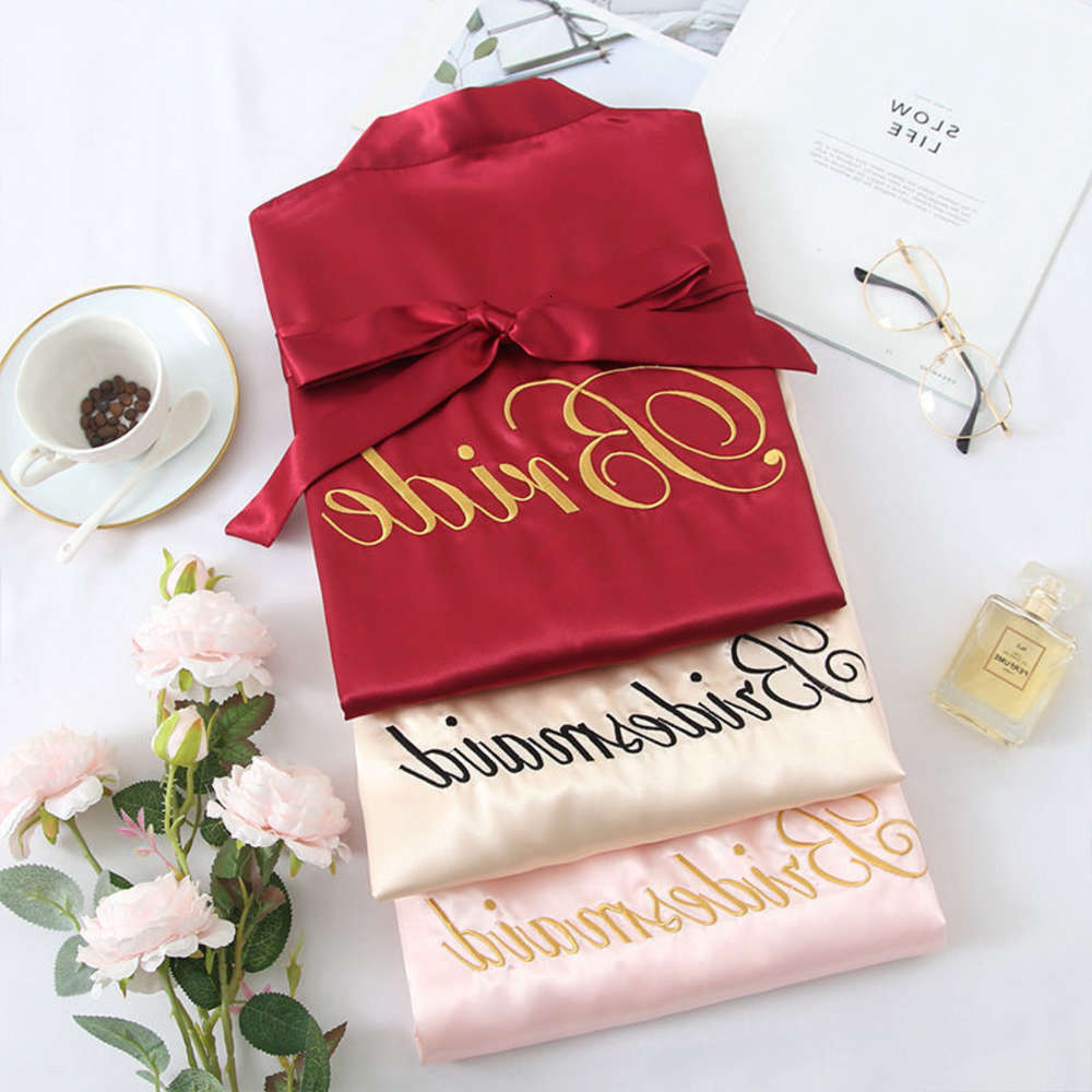 

Y0626 wedding morning Gown Bridesmaid group ice silk Nightgown red bathrobe women long summer