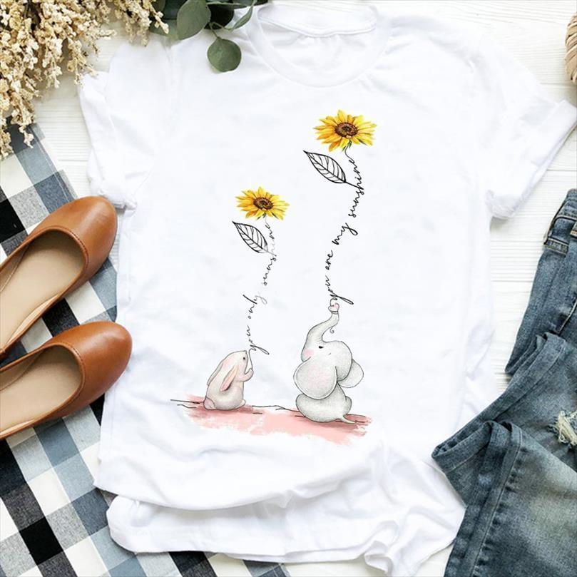 

and women lady elephant mens t shirts sunflower summer autumn animal print female tee womens shirt clothes graphic, White;black
