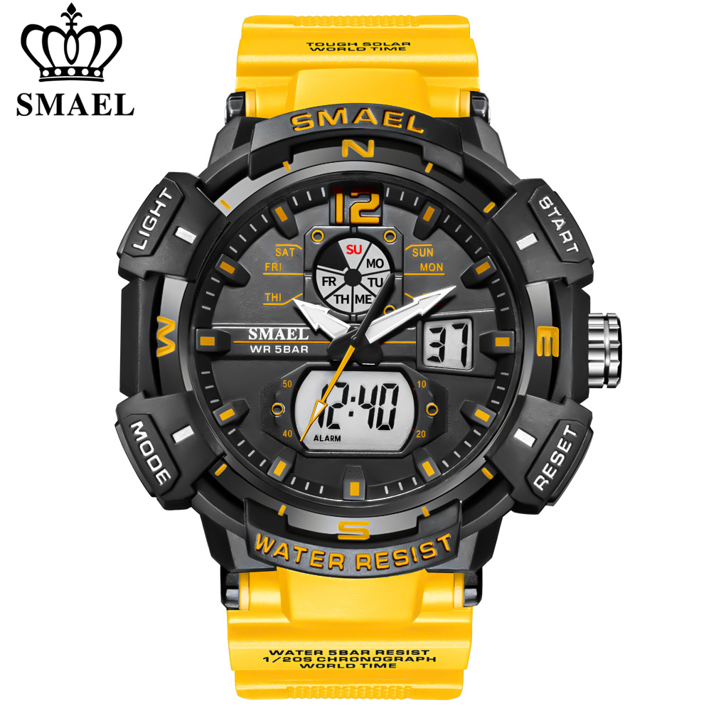 

SMAEL Top Luxury Brand Mens Watch Outdoor Sports Waterproof Watches Dual Display Quartz Rubber Digital Clock Relogio Masculinog, Orange