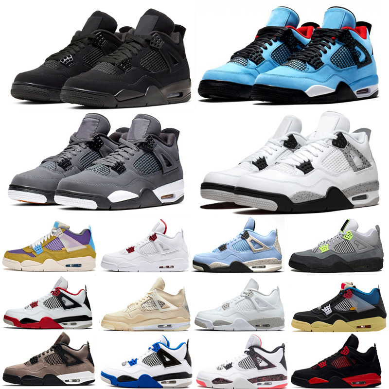 

Men 4 4s basketball shoes University blue Cavs Fire Red what the Pure Money Neon Starfish white sail Oreo Cement mens trainers Sport Sneakers 7-13, Red thunder