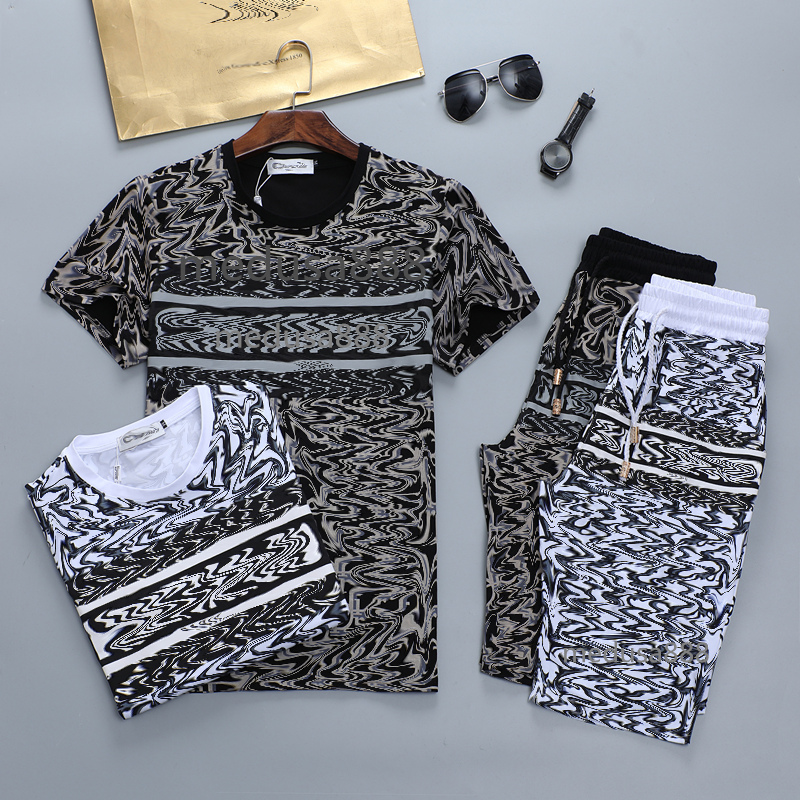 

Fashion Summer Mens Tracksuits Set Jogging High Quality T-Shirts Pants 2 Piece Outdoor Sportswear Suit Street Hip Hop Casual Wear Sports A458, Gray