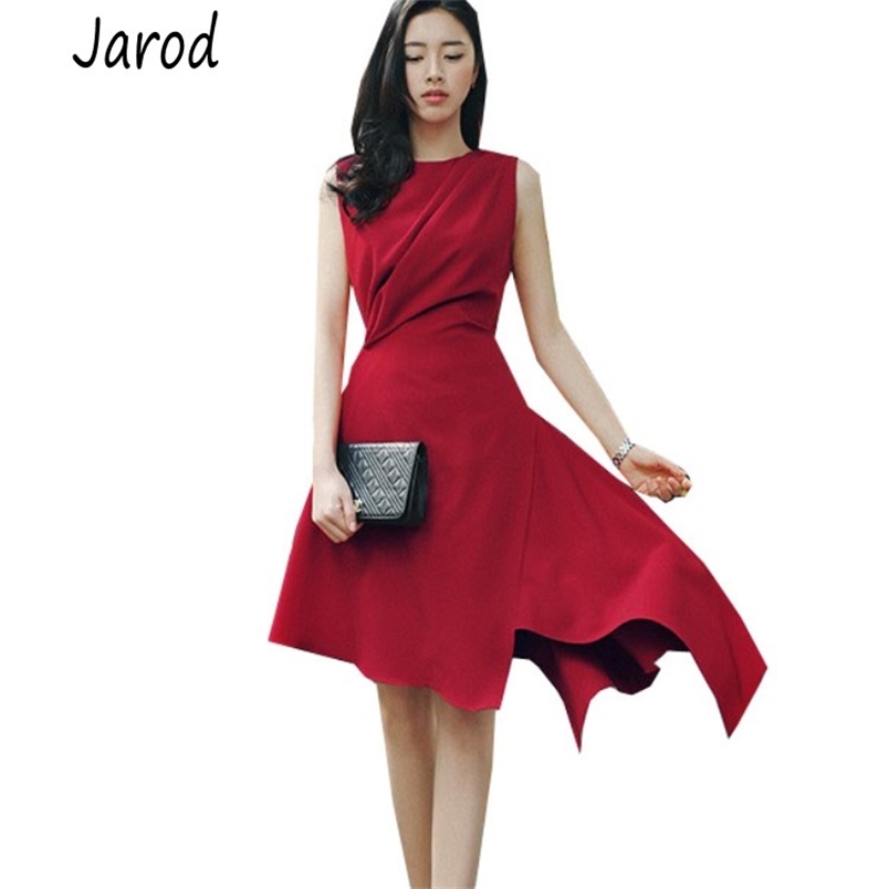 

Runway Summer Red Ruffles Sleeveless Slim Dress Women Fashion Ladies Elegant Irregular Party Vestidos 210519