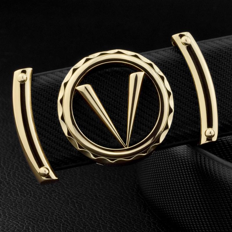 

Belts Good Quality V Letter Black Genuine Leather Designer Men Fashion Cowskin Waist Strap Casual Smooth Button Ceinture Homme