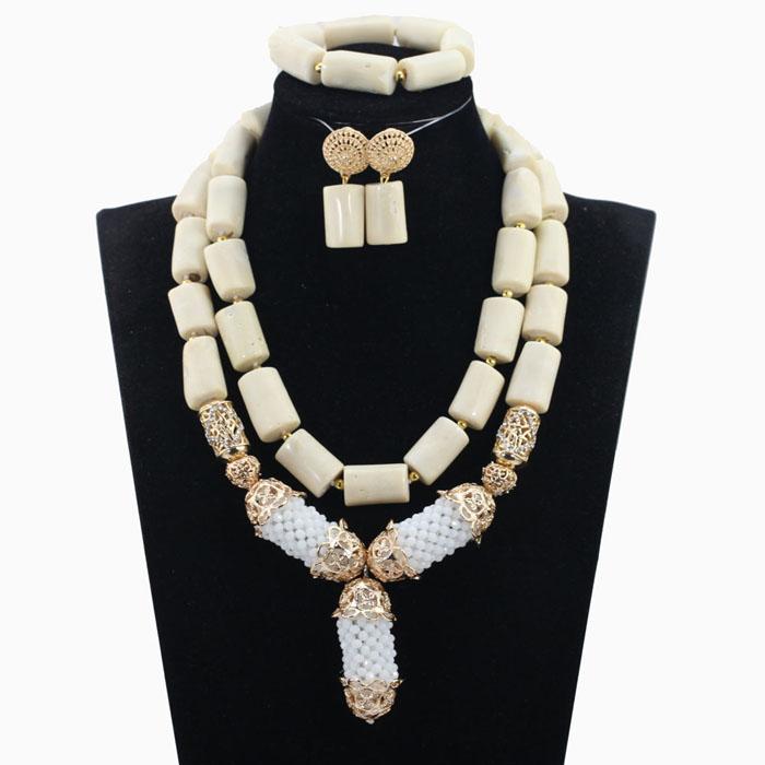 

Latest White Coral Beads Jewelry Nigerian African Wedding ABK11 Chains