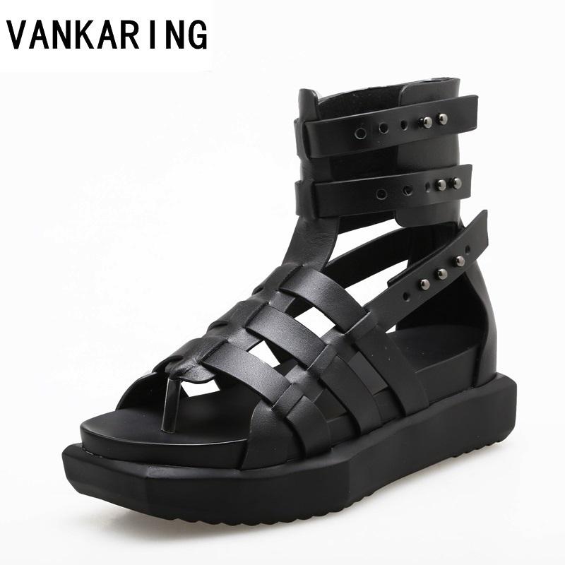 

Brand Women Sandals 2021 Fashion Ladies Casual Shoes Cut-outs Buckle Strap Flat Platform Summer Beach Dress, Black