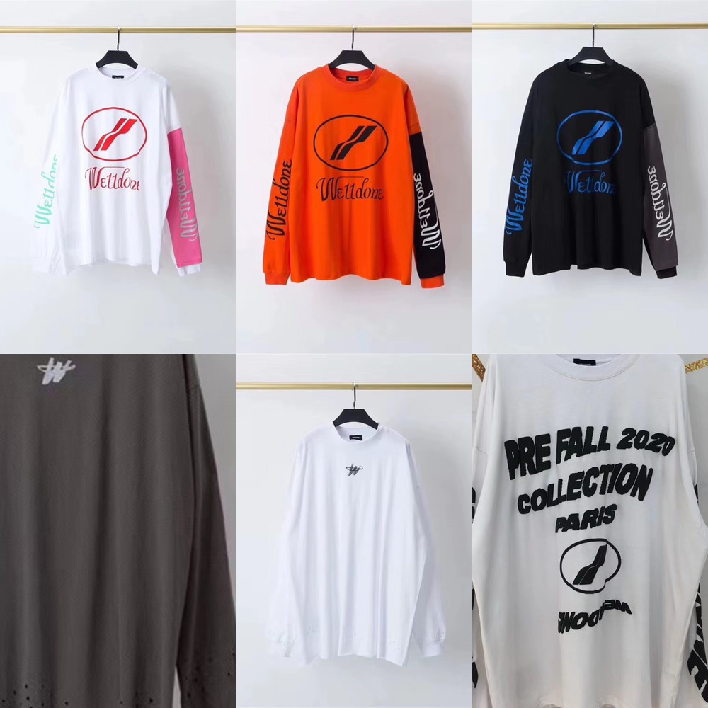 

WE11DONE Long Sleeve T-shirt Men Women Orange T Shirt We 11 Done X0726