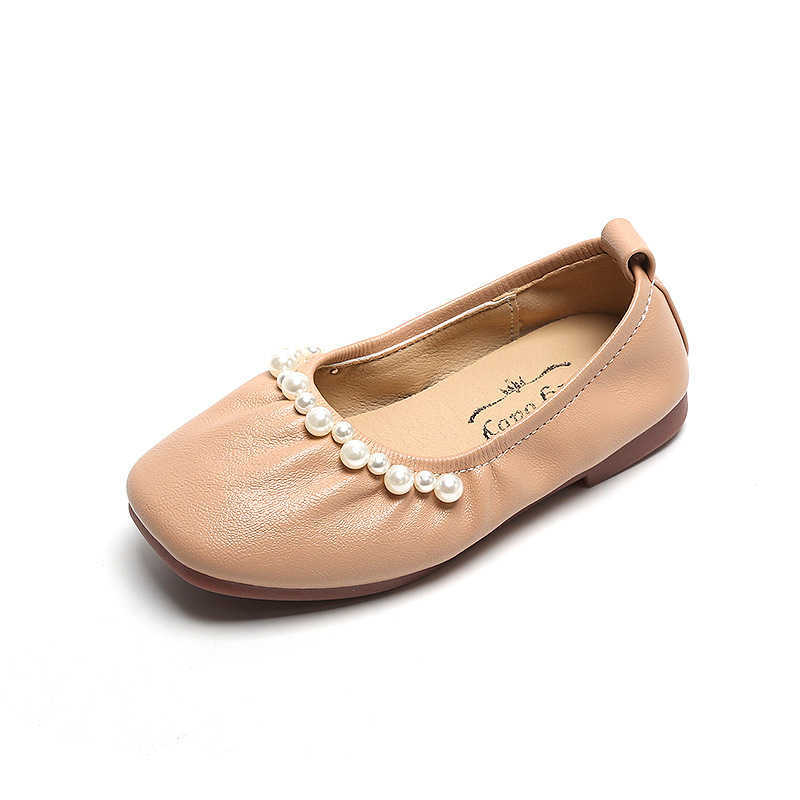 

Girls Shoes 2021 Autumn New Children's Leather Shoes Soft Soles Western Style Cute Princess Shoes Pearl Sweet for Wedding Pea X0703, Pink