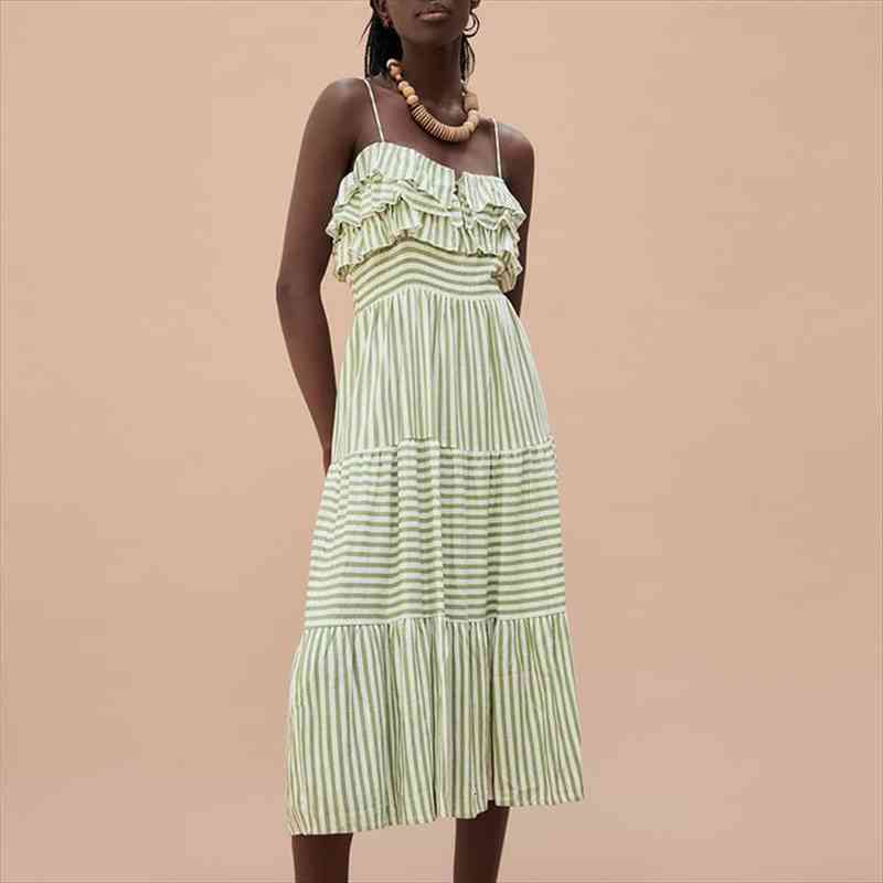 

rr striped slash neck fashion womens dress sleeveless mid calf pullover elegant loose female ladies, Black;gray