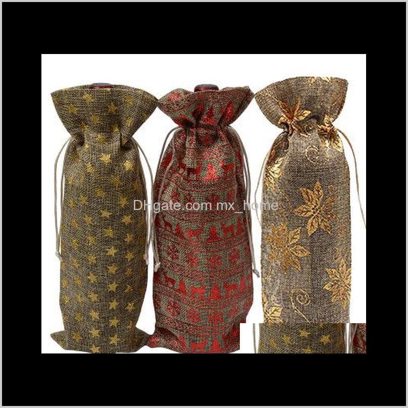

Decorations Jute Bottle Bag Covers Champagne Wine Blind Packaging Gift Bags Rustic Hessian Christmas Wedding Dinner Table Decorate Eea Pxmfc
