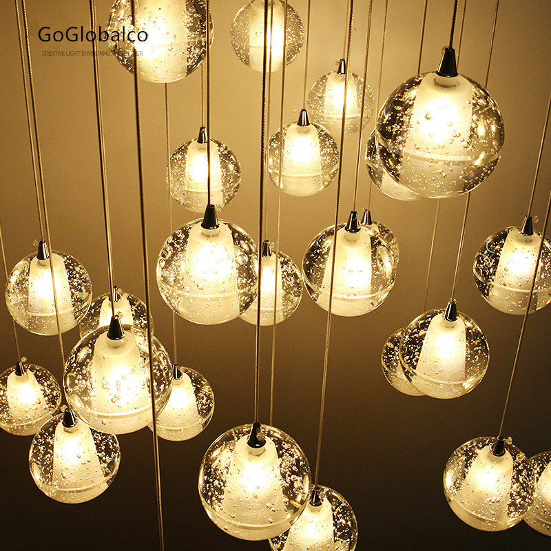 

Modern Led Hand Blown Glass Balls Chandelier Lamp Hanging Crystal Pendant Light Staircase Bar Drop Art Lighting