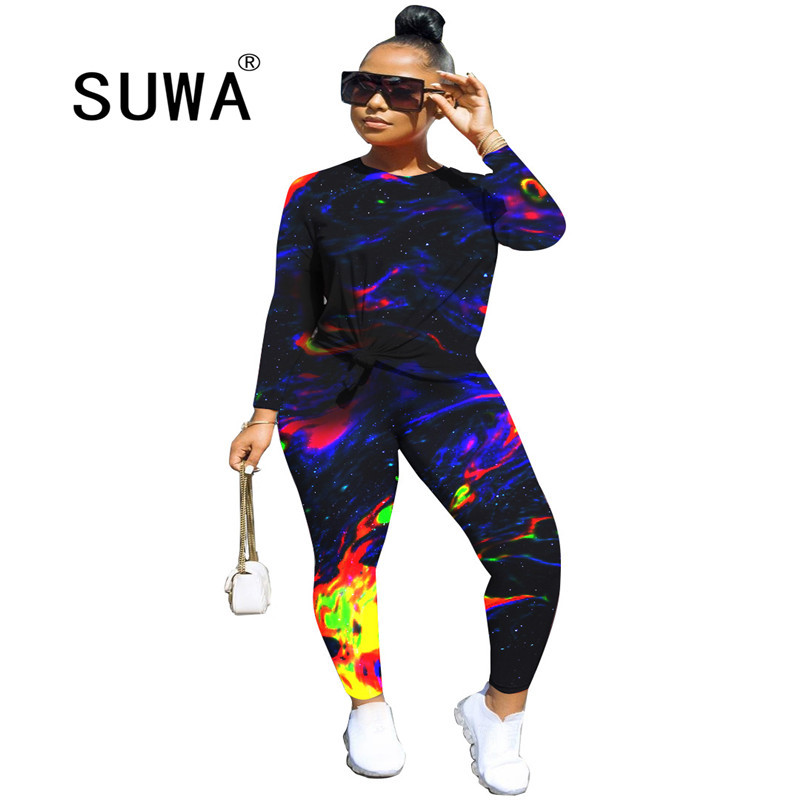 

Wholesale Two Piece Set Sweatpants Women Lounge Wear Long Sleeve Sweatshirt Top + High Waist Joggers Pants Autumn Winter 210525, Black