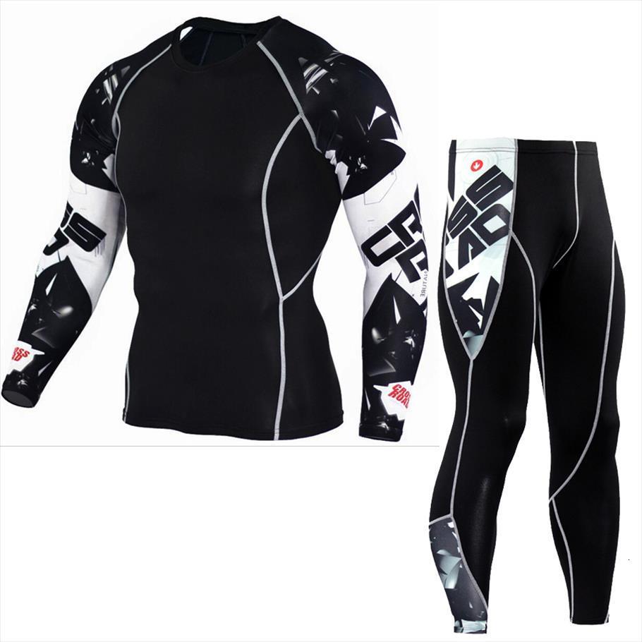 

fitness compression sets men t shirts 3d printed mma bodybuilding muscle leggings base layer tight, White;black