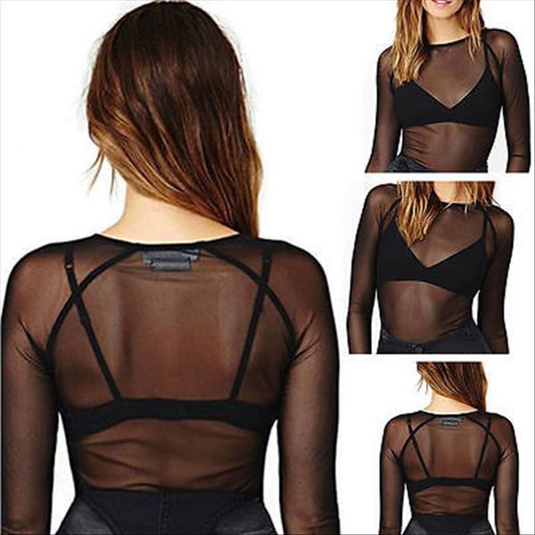 

cap sleeve sheer womens shirt trans parent mesh bodycon clubwear round neck black see through, White