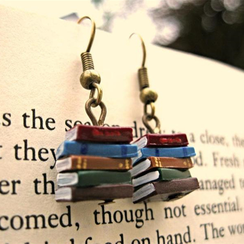 

Vintage Girl Dangle Earrings Retro Bronze Ear Hook Multicolor Alloy Mini Book Fashion Women Jewelry Gifts