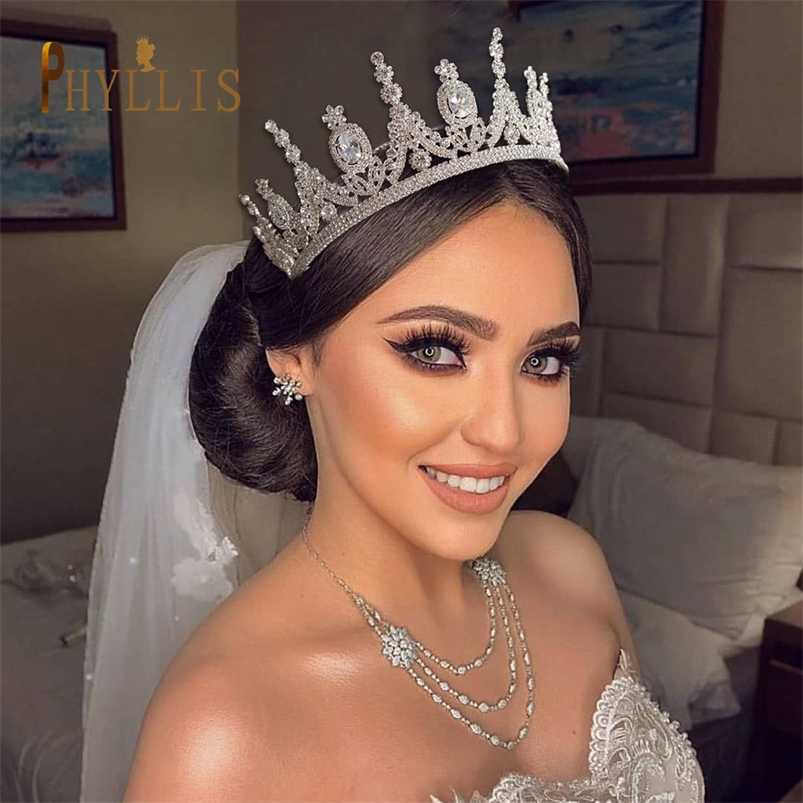 

A213 Zircon Wedding Round Crown Luxury Diadem Headband Headpiece Bridal Headwear King Tiaras Princess Hair Jewerly 211109
