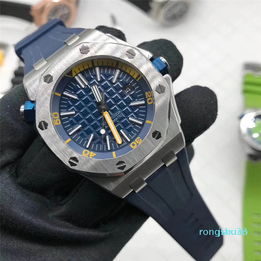 

Deluxe men watch Top Quality automatic mechanical Watch movement 15710 Classic style Wrist Watch Rubber Strap Sport luminous diving Watches, Slivery;brown