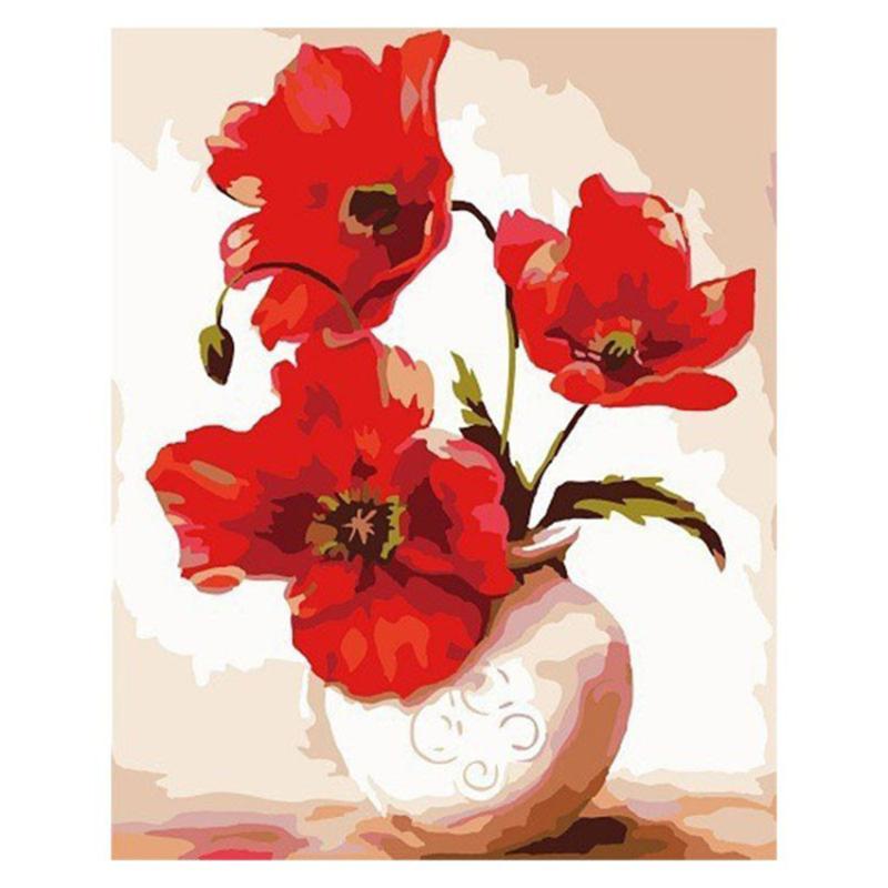 

Paintings DIY Digital Painting By Numbers Package Red Morning Glory Oil Mural Kits Coloring Wall Art Picture Gift Frameless