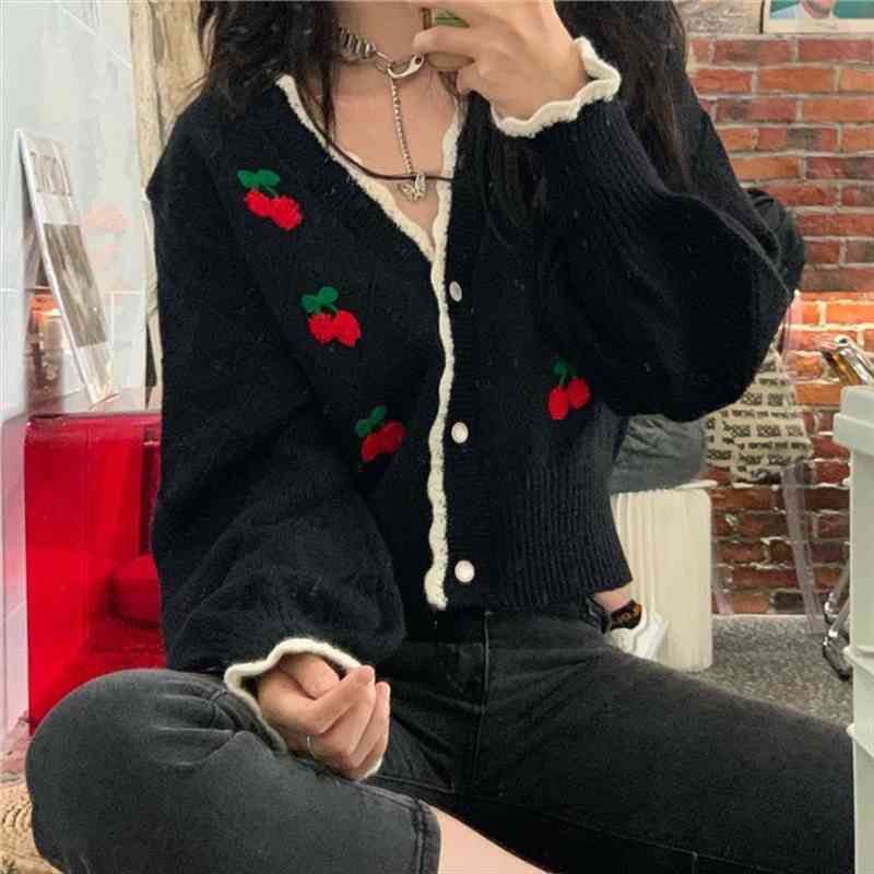 

cardigan for women sweet embroidery loose oversize knitted sweater female knitted outerwear korean ladies autumn, White;black