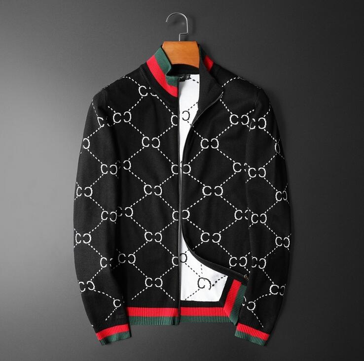 

Spring Autumn Designer Brand Men Jacket Stand Collar Cardigan Fashion Coat Slim Sweater Hoodie Tops, Black