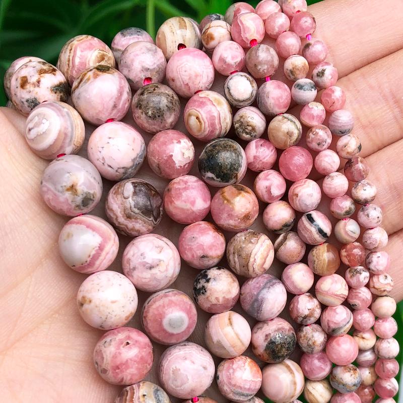 

Other Grade Natural Argentina Rhodochrosite Genuine Stone Round Loose Beads For DIY Making Jewelry Bracelet Accessories 7.5''