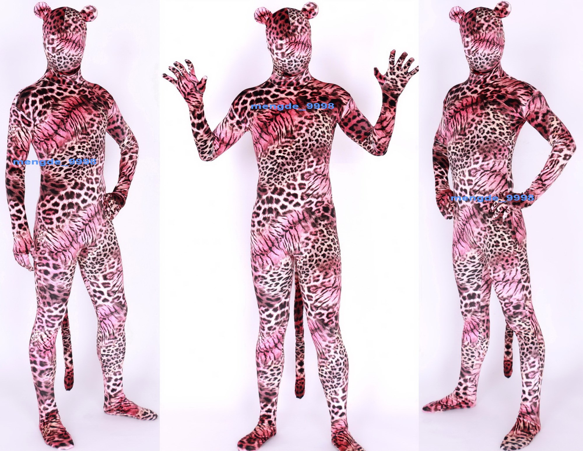 Unisex Multicolor Lycra Spandex Tiger Catsuit Costumes Full Outfit Sexy Women Men Bodysuit Costume Halloween Party Fancy Dress Cosplay Suit M099-image-402641421