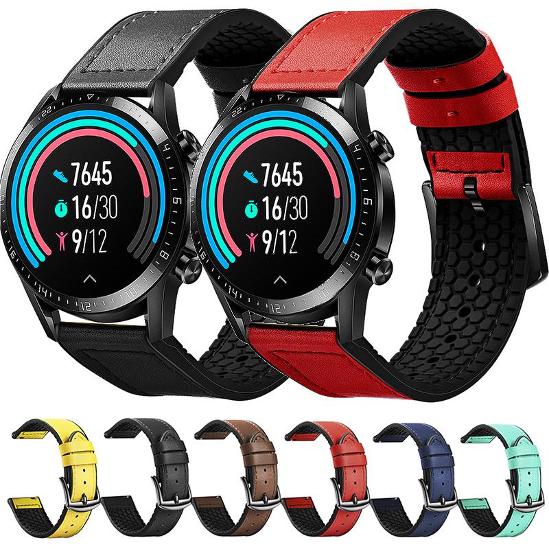 

Watch Bands 22mm Leather Watchband For Samsung Galaxy 3 45mm Gear S3 Universal Replacement Bracelet Silicone Strap Huawei GT2 46mm