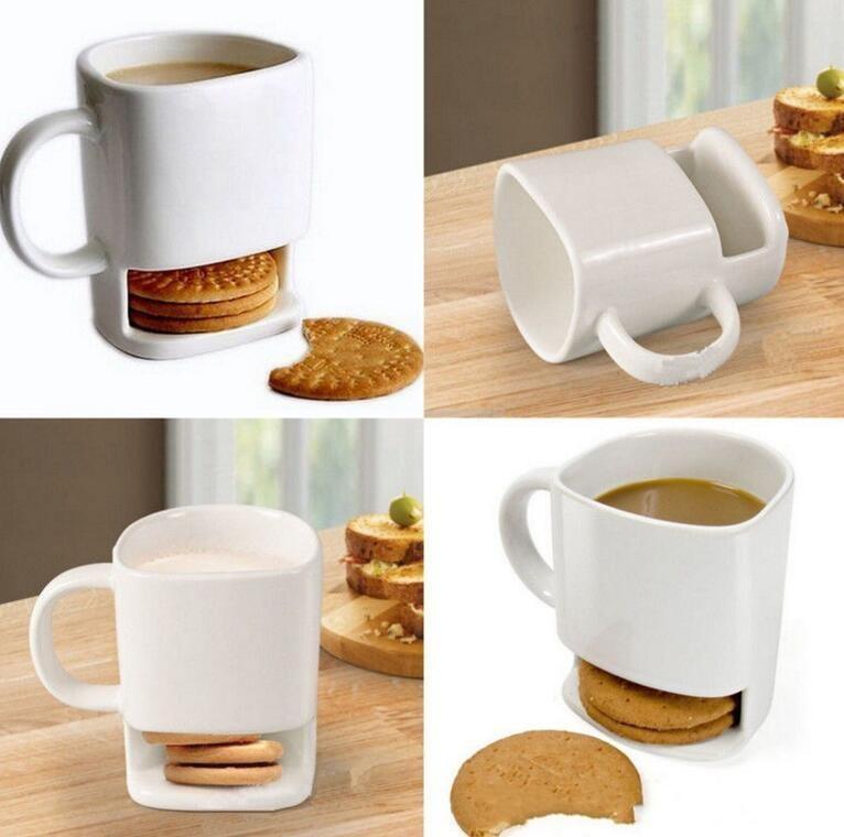 

Ceramic Milk Cups with Biscuit Holder Coffee Mugs Storage for Dessert Christmas Gifts Cookie Mug, White