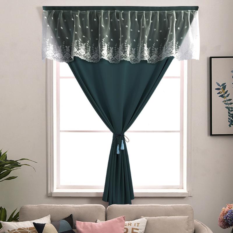 

Curtain & Drapes Nordic Lace Blackout Punch-Free Curtains With Tulle Fabric For Home Living Room Window Decor Easy Install