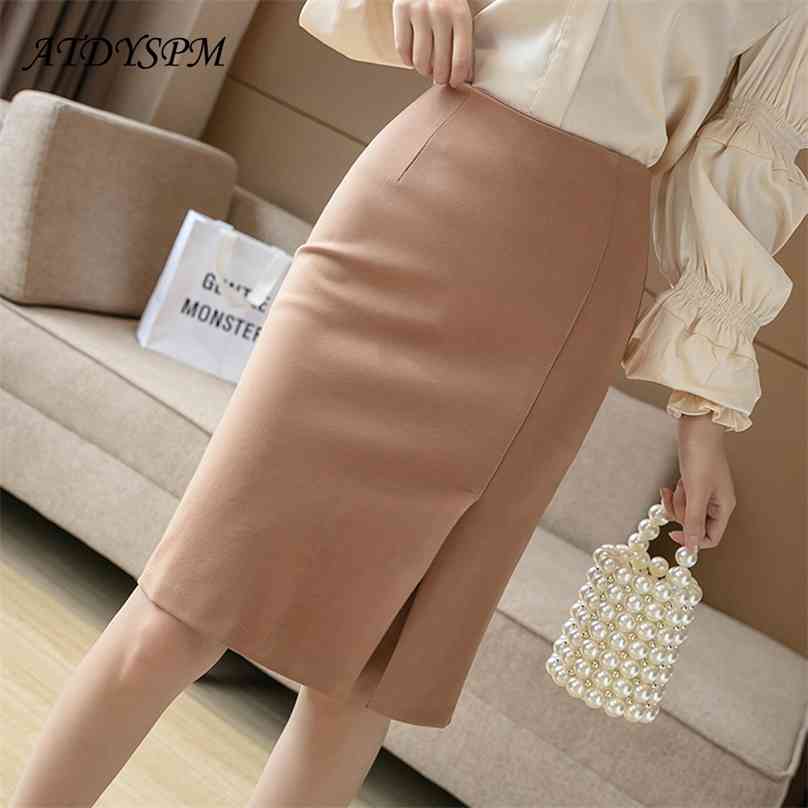 

All-Match Knee-Length High Waist Pencil Skirts Women Comfortable Elastic Fabric Large Size Office Skirt Female Casual Clothing 210629, Red
