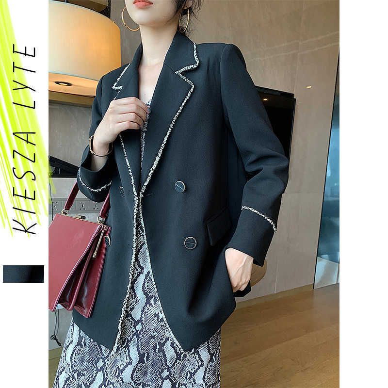 

Runway Women Blazer Fashion Double Breasted Long sleeve OL lady Casual black Suit Jacket Coat 210608