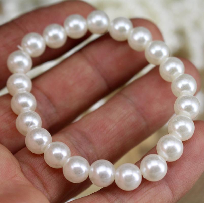

Charm Bracelets 8mm Resin Imitation Pearl Bracelet Stretch Ladies Exquisite Jewelry Party Anniversary Wedding Gift