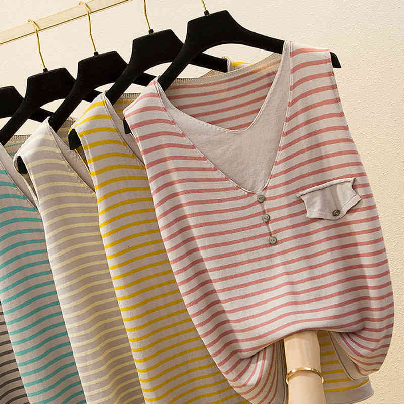 

Women's Tanks & Camis Casual Clothing Camisoles Patchwork V-Neck Button Vest Summer Striped Knitted Tank Tops Sleeveless Top Femme, Red striped