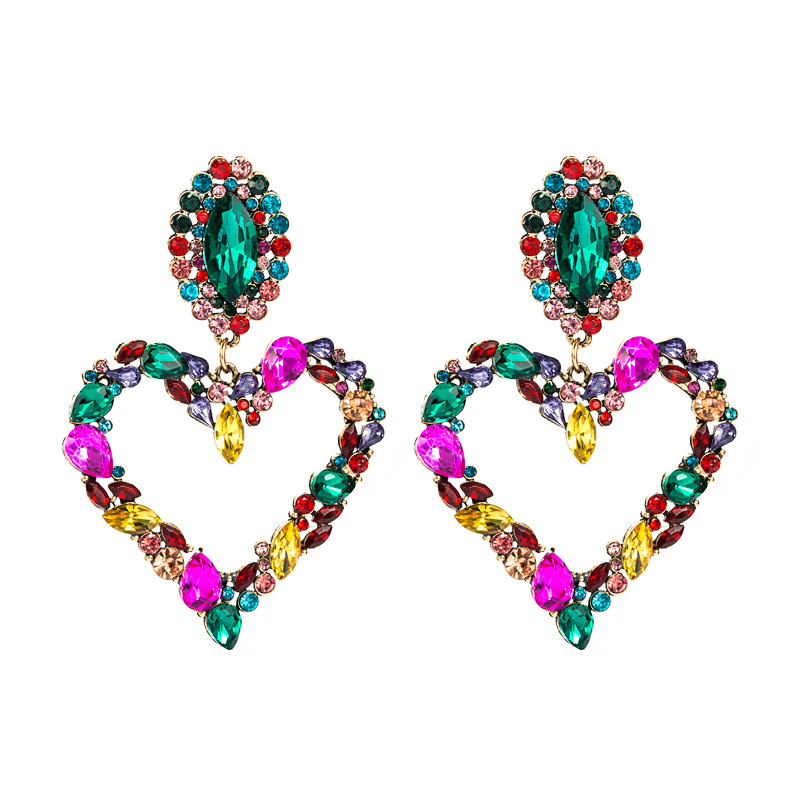 

Women Dangles Heart Stud Earrings Colorful Baroque Iced Out Bling Rhinestone Girls Big Statement Street Party Fashion Brand Drop Earring Gifts Jewelry Accessories