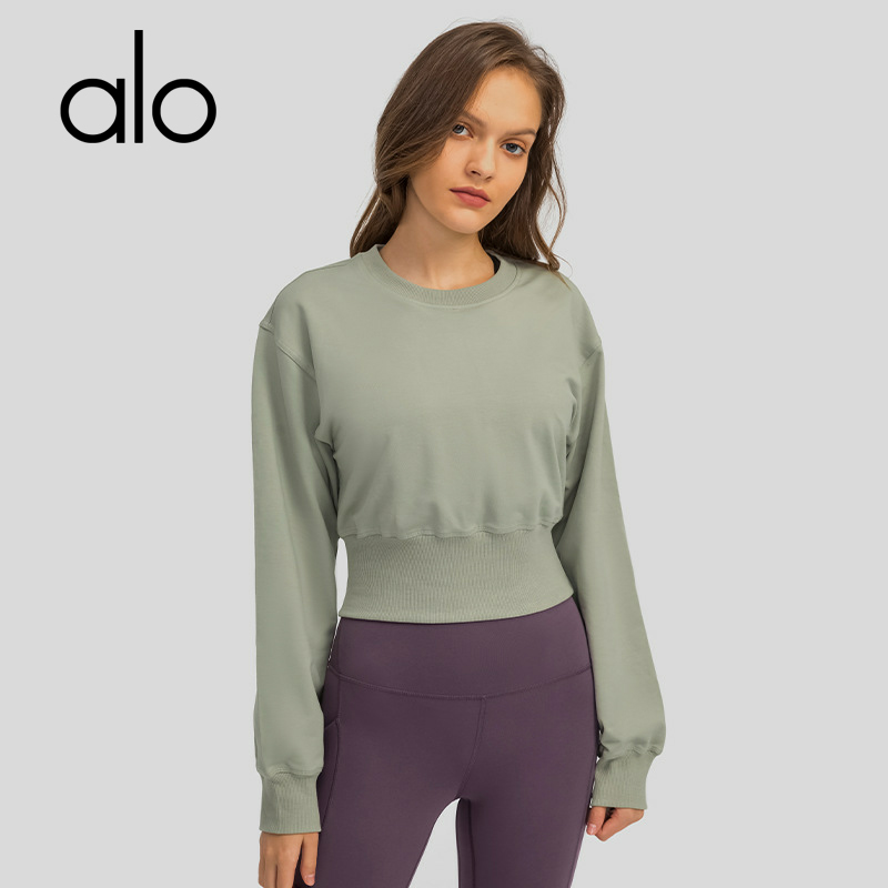 

Yoga Outfits New Women's Threaded Waist Yoga Jacket All-match Casual Loose Sports Sweater Fitness Wear, Green