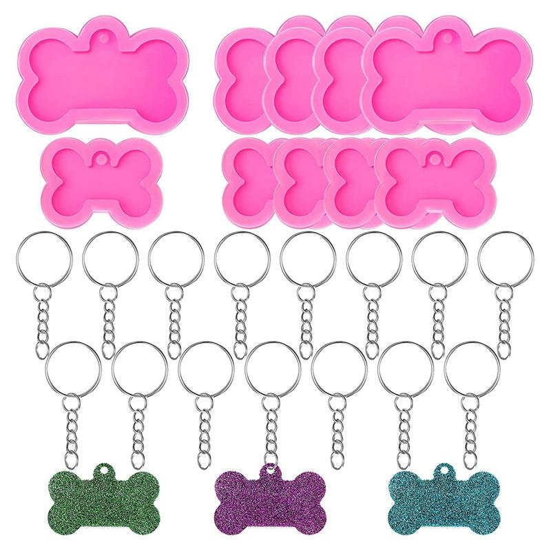 

Keychains Dog Bone Resin Silicone Molds, 10Pcs DIY Cute Tag Epoxy With 20 Pcs For Crafts Making