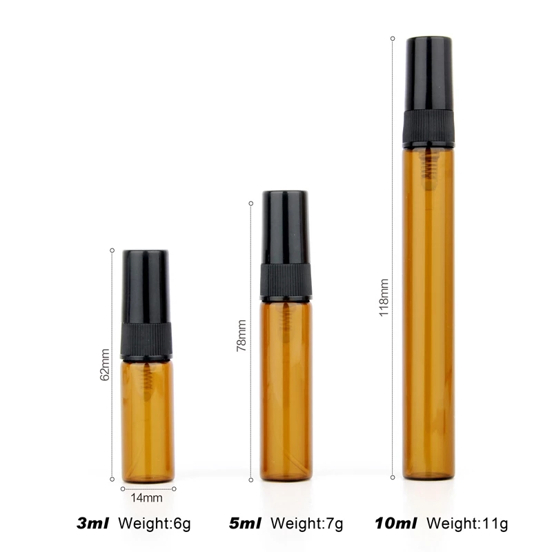 

3ML 5ML 10ML Portable Amber Glass Bottle Essential Oil Spray Brown Travel Refillable Case Mist Sprayer Cosmetic Containers wholesale