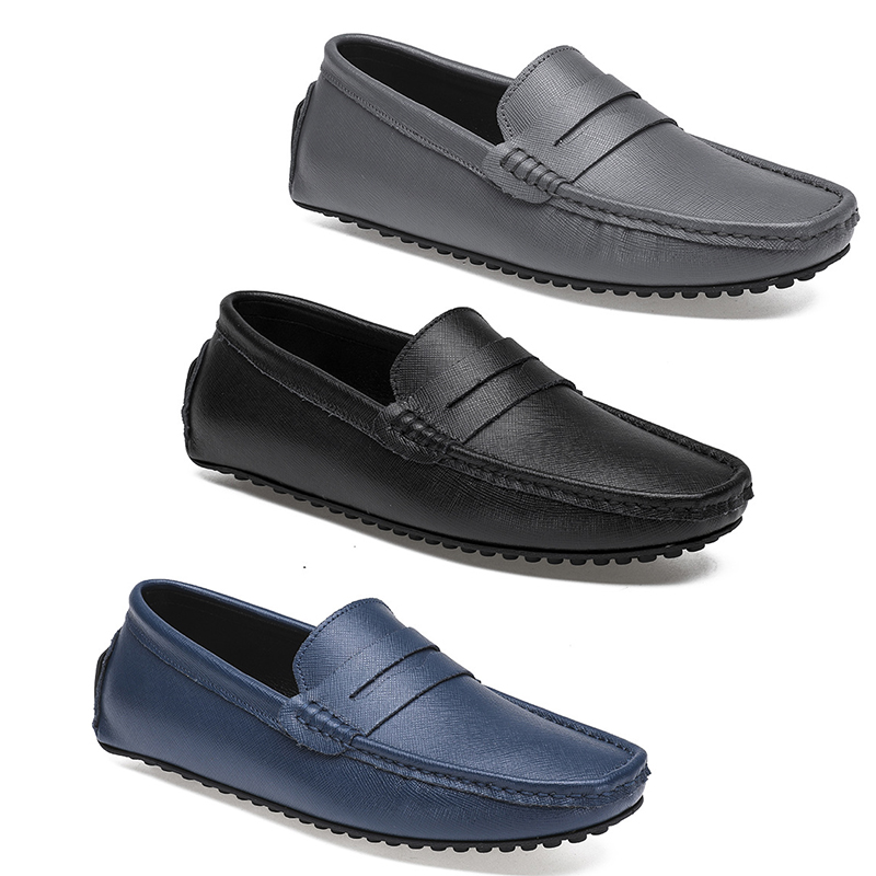 

2021 leather doudou men's casual driving shoes soft sole fashion black navy white blue silver yellow grey footwear all-match lazy cross-border -46 nineteen