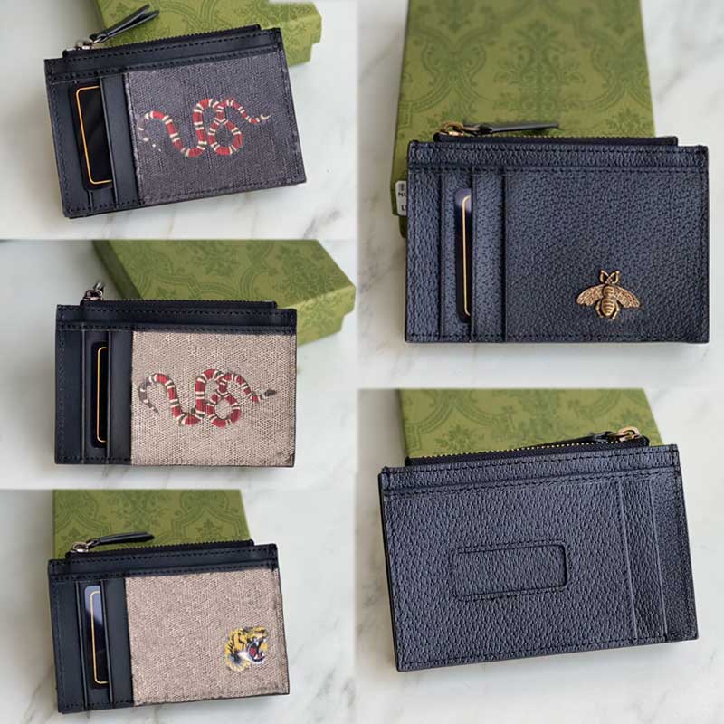 

New Designers card holder Fashion bee wallets Canvas leather coin key tiger credit cards wallet men and women snake Luxury bags original purse zipper money clip, Black--bee