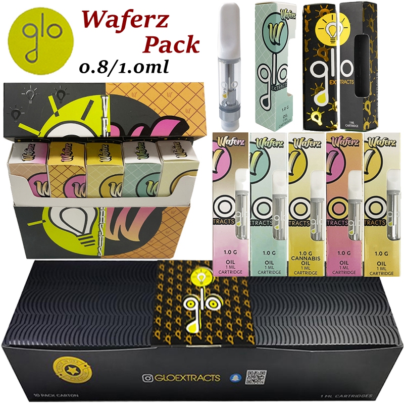 

Waferz Packaging GLO Extracts Vape Cartridges Atomizers 0.8ml Ceramic Dab Pen With Security QR Code 510 Thread Oil Carts Vapes Cartridge E C