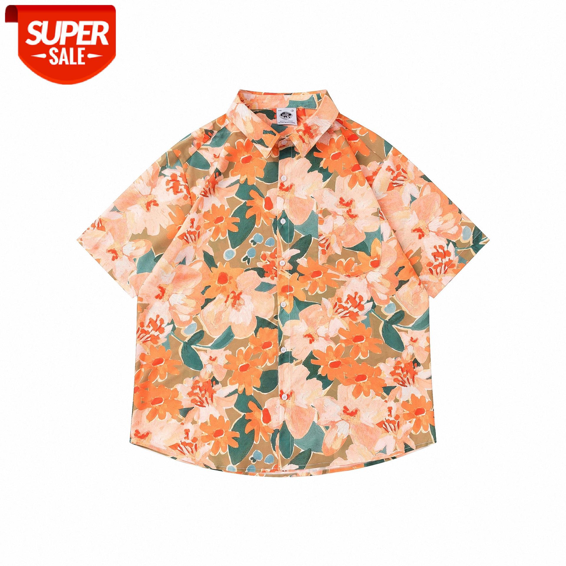 

Retro short-sleeved printed shirt hip-hop oversize half-sleeved loose lazy casual Wei Yi men #ZD62, White;black