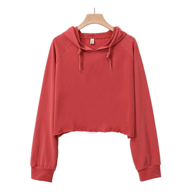 

100% Cotton Solid Women's Crop Hoodie Thin Spring Autumn Long Sleeve Ladies Oversized Streetwear Pullover Sweatshirt M30624 210526, Blue