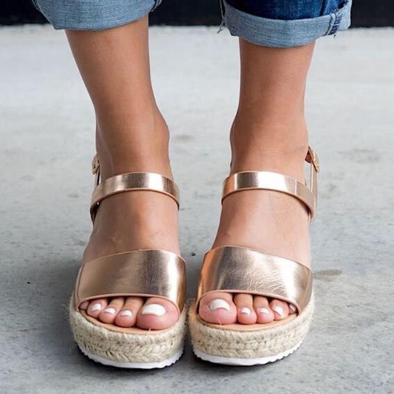 

Summer Platform Sandals 2021 Fashion Buckle Strap Wedges Retro Peep Toe Heel Shoes Gold Sliver Sandalia, Black