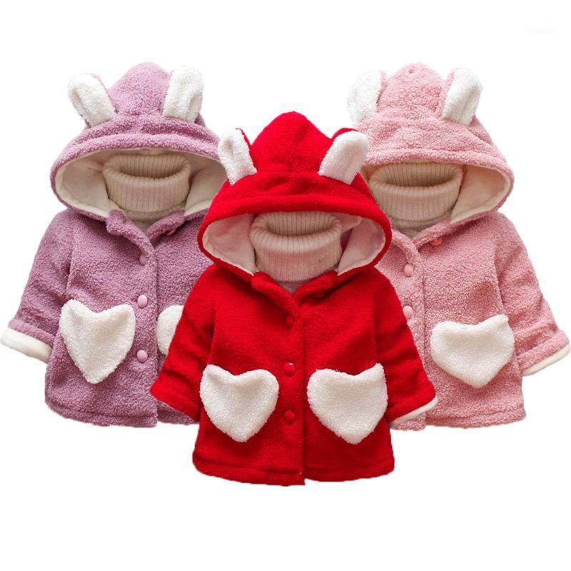 

Jackets Toddler Winter Warm Plus Fleece Girls Jacket Withstand The Severe Cold Thick Cute Heart Pattern Hooded Outerwear Coat For Kids, Blue;gray