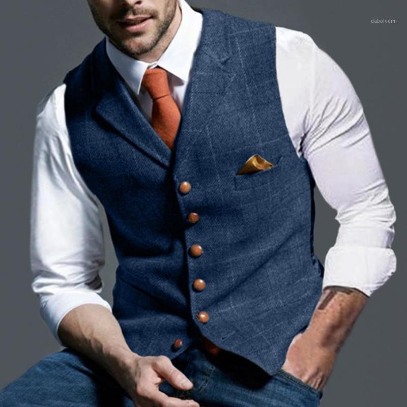 

Men's Jackets Formal Handsome V Neck Buttons Decor Men Vest Vintage Waistcoat Single-breasted For Business, Blue