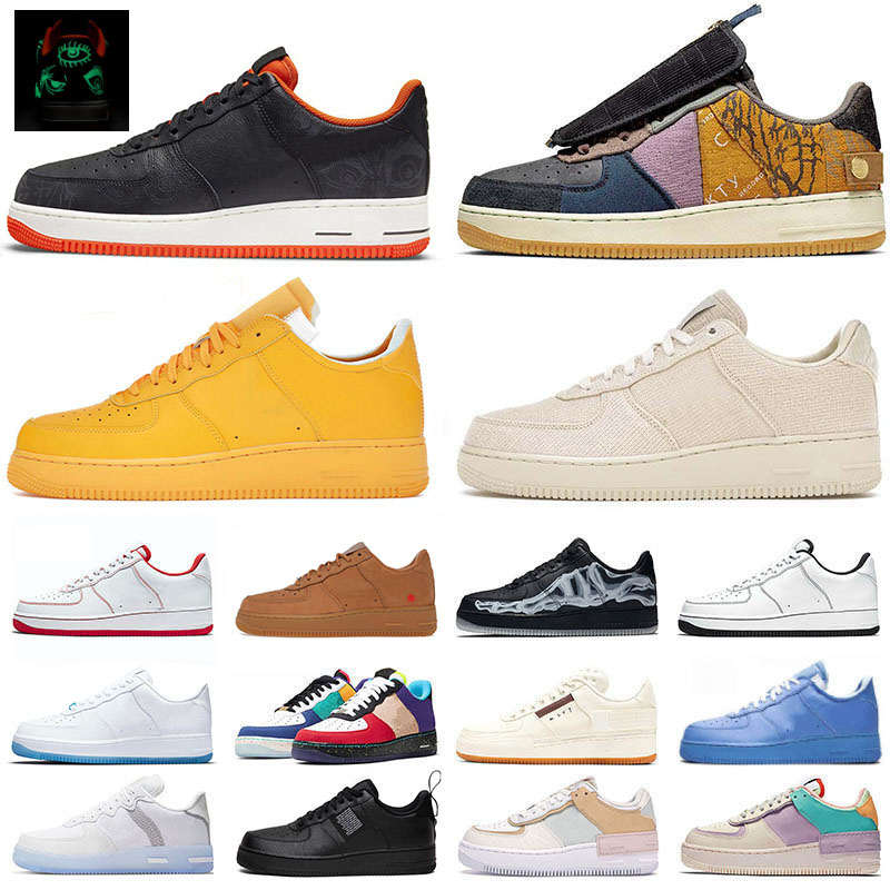 

Halloween 1 One Low Mens Womens Running Shoes Glow In The Dark White Off Mca Cactus Jack Wheat Black Skeleton Shadow Trainers Designer Sports Sneakers, C17 36-45