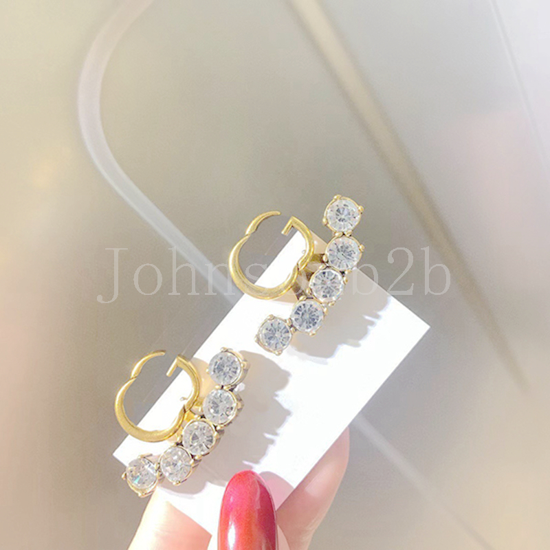 

CD silver gold snap statement charm crystal earring jewelry Brand by fashion Designer Gifts for Women Girls with original box DD019, Golden